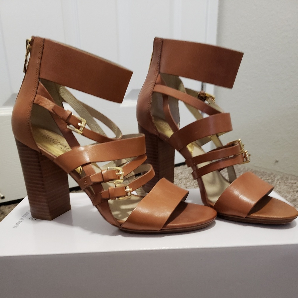 Caramel color heeled sandals